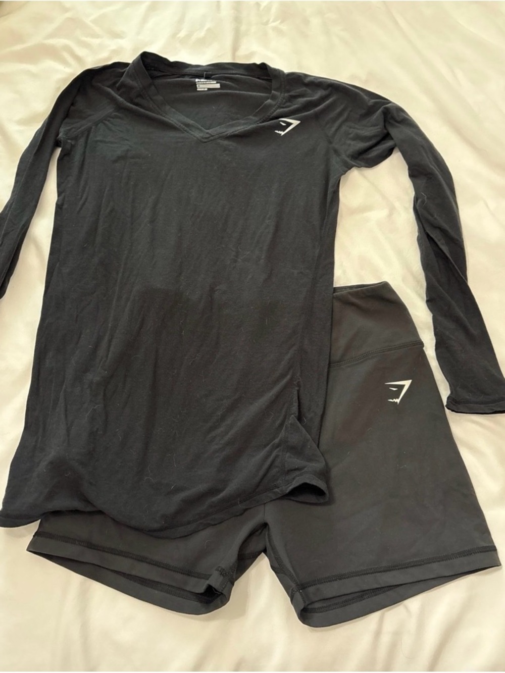Gymshark Black Long Sleeve V-Neck Top with Black High-Waist Shorts
